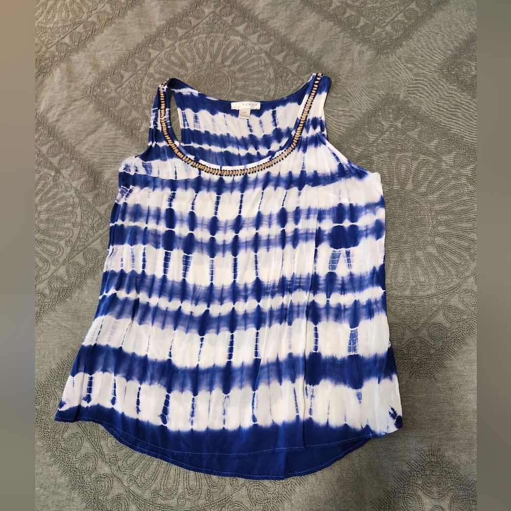😀  3 For $15 Kenar Navy and White Tie-Dye Tank Top - Picture 6 of 10